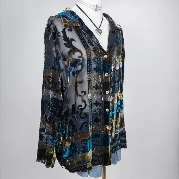 Citronβ Santa Monica Velvet Burnout Silk Blouse - Jewel-Tone Artwear - Picture 2 of 7